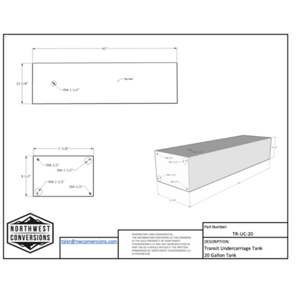 NW Conversions 20 Gallon Driver Side Transit Undercarriage Water Tank (TR-UC-20)