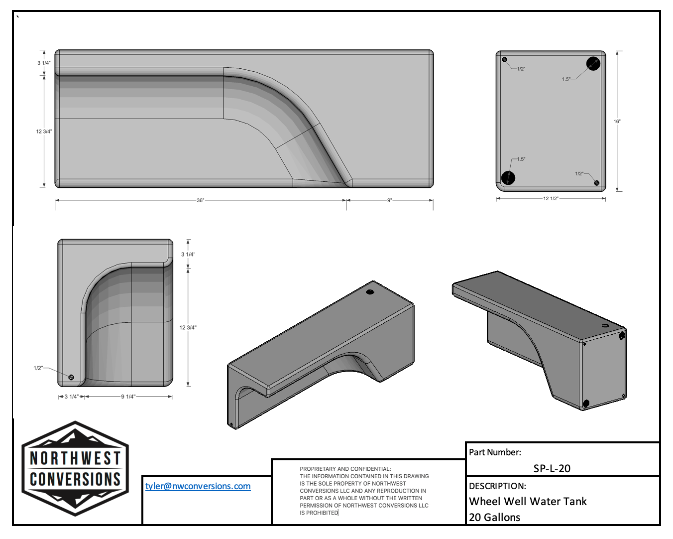 NW Conversions 20 Gallon Wheel Well Water Tank - Left (SP-L-20)
